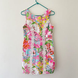 Lilly Pulitzer Floral Shift‎ Dress Cotton Sleeveless Tropical Resort Sz 8 Preppy